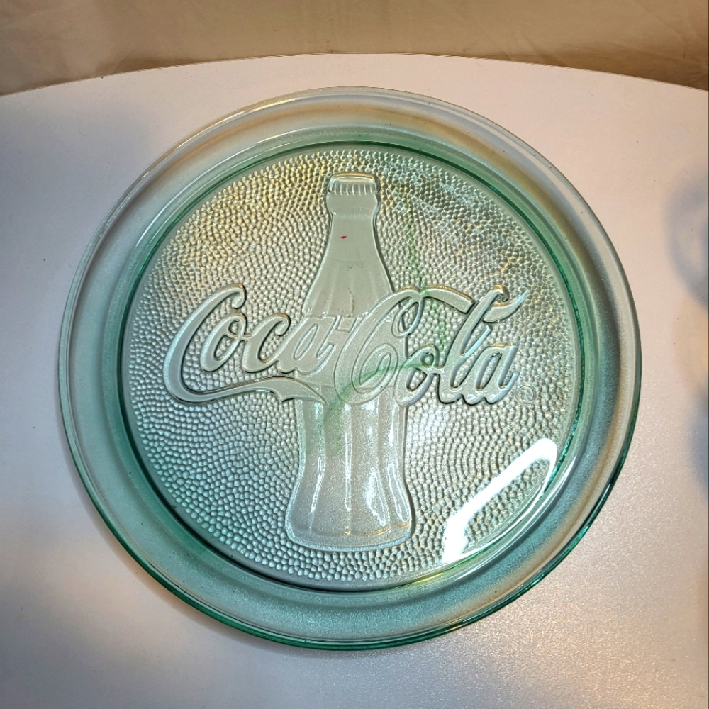 Round 13 Inch Green Glass Cola Tray